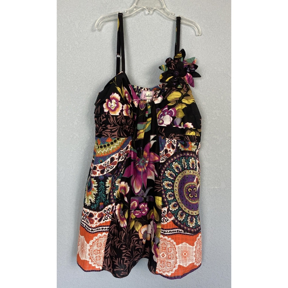 Freelance Babydoll Top Women's L Sleeveless Y2K‎ Style Black Floral Boho Cotton
